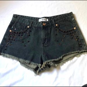 Blue Elephant Denim Shorts Festival Small Distress Raw Hem Dark Blue Wash